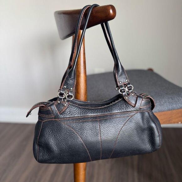 VTG Y2K Cole Haan Black Leather Shoulder Bag With Silver Hardware - Picture 5 of 10